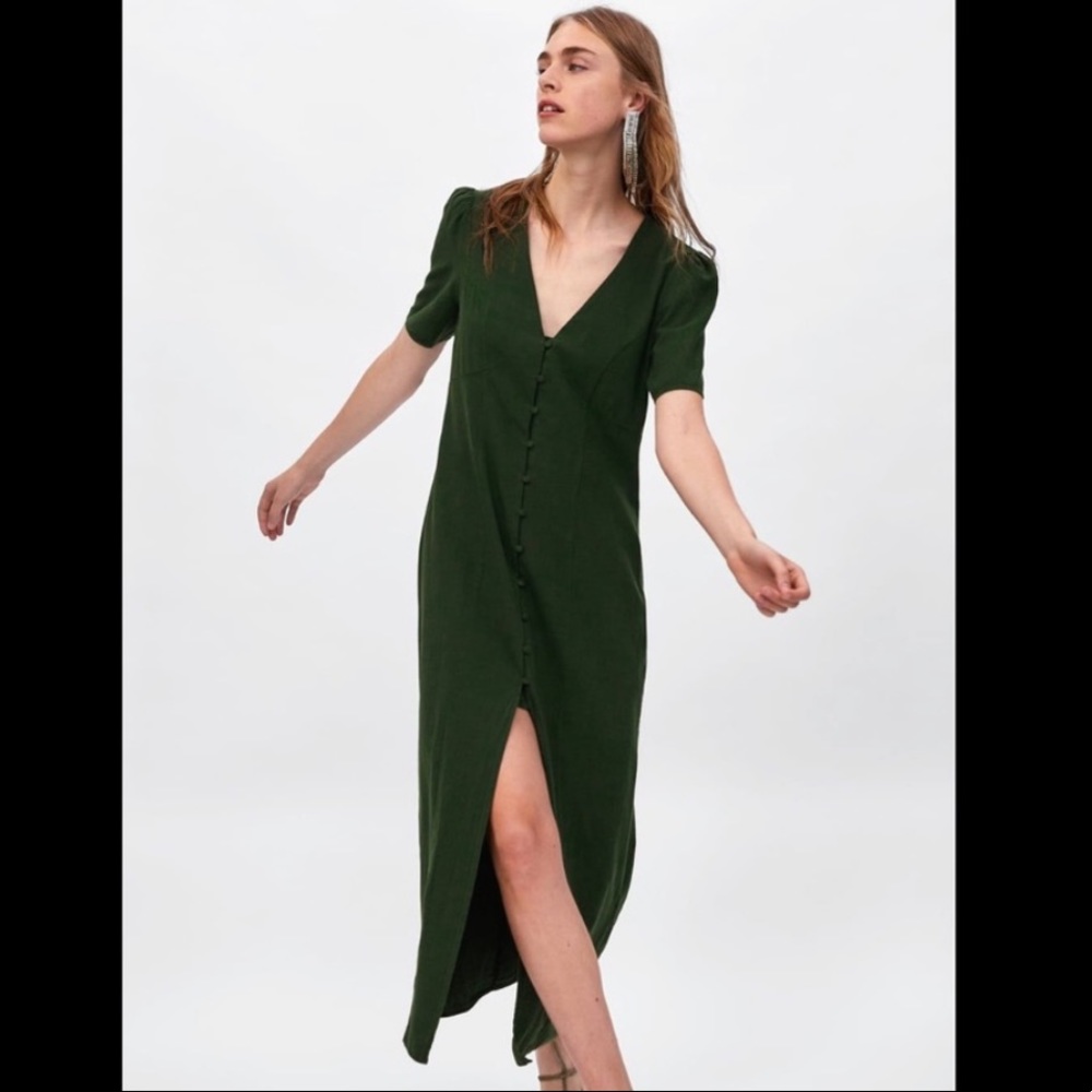 ZARA Linen Button Down Dress